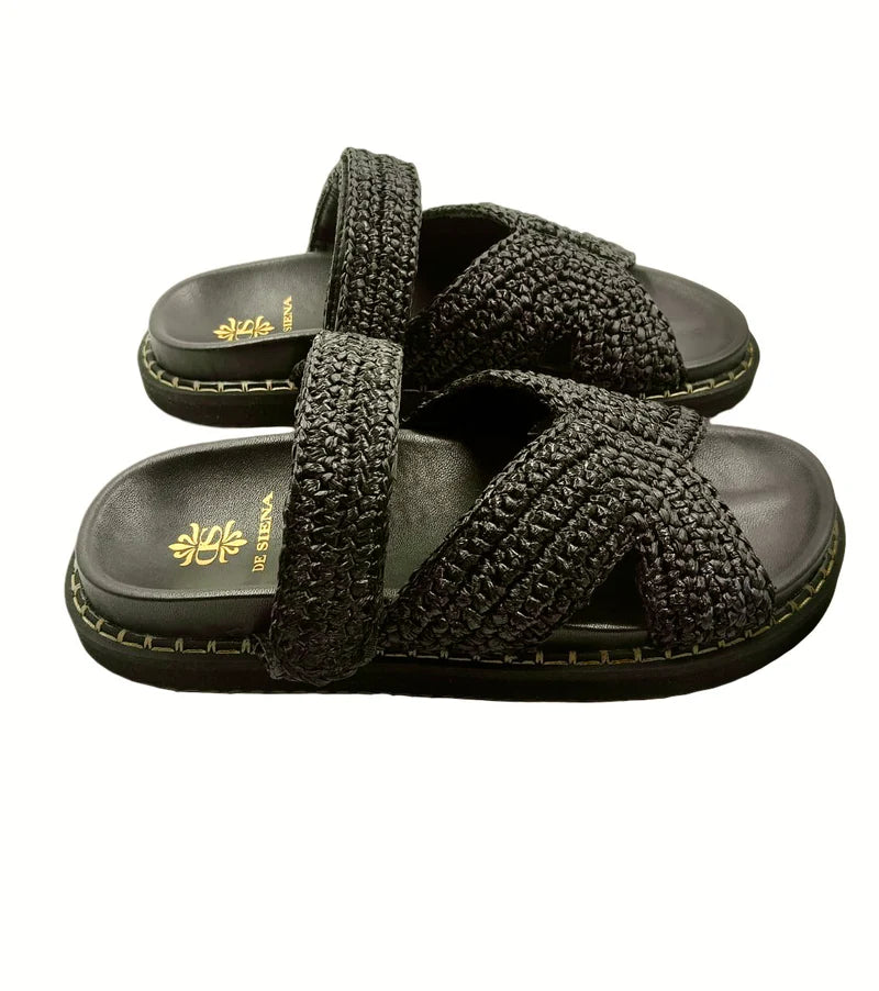 Zoey Raffia Slide / Black