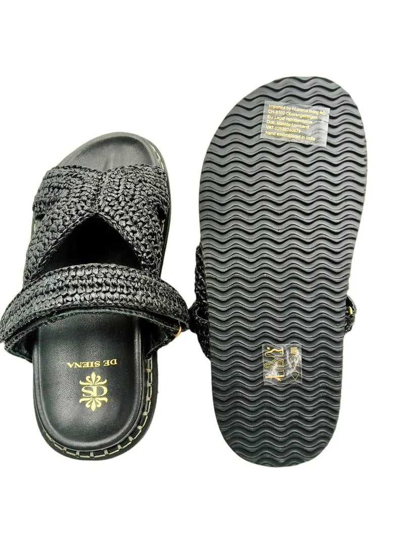 Zoey Raffia Slide / Black