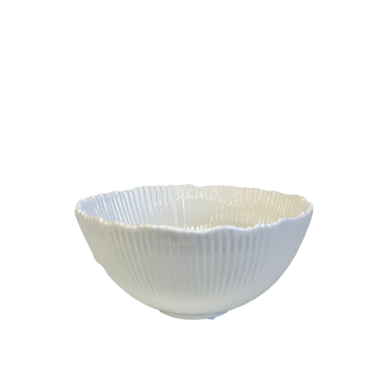 Ribbed Ceramic Bowl Small  / White