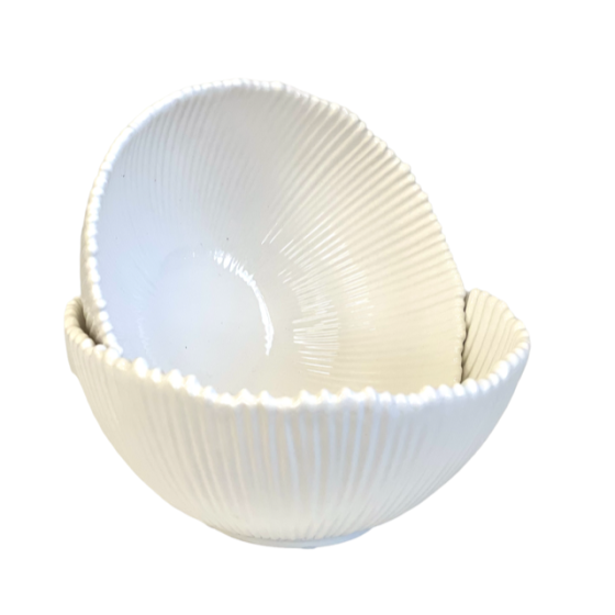 Ribbed Ceramic Bowl Small  / White
