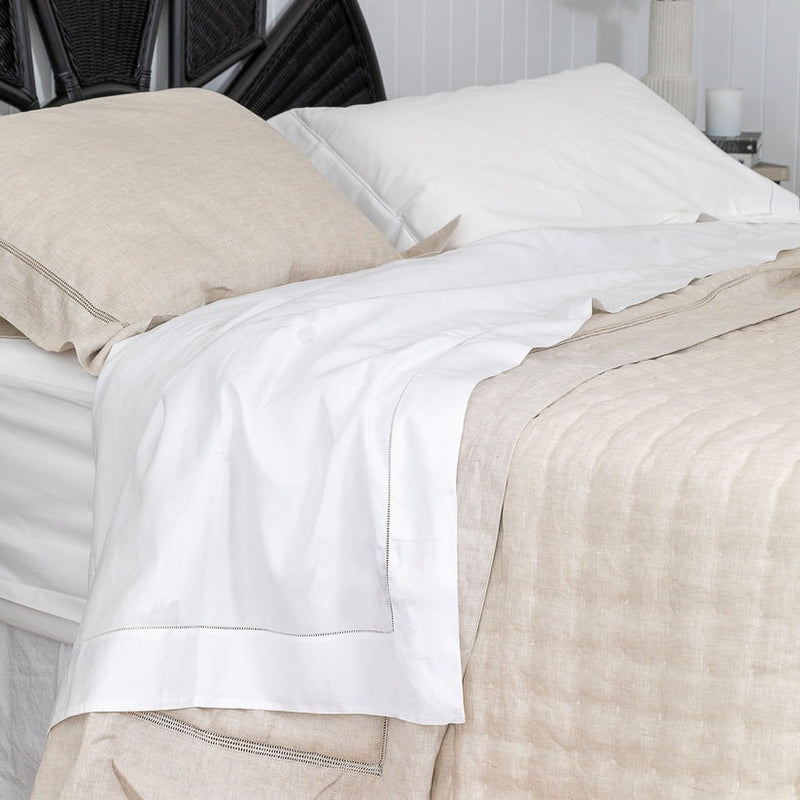 Bask Linen Hemstitch Pillowcase Set 2 / Natural