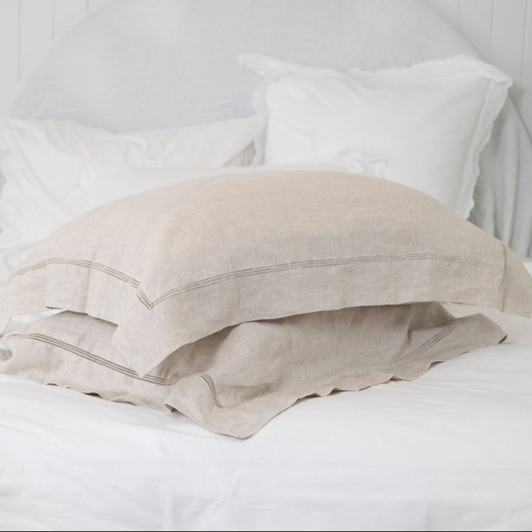 Bask Linen Hemstitch Pillowcase Set 2 / Natural