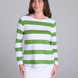 A Line Long Sleeve Tee / White + Leaf Green