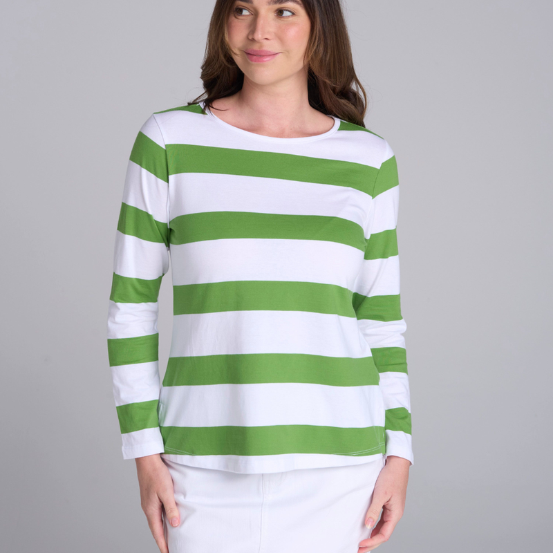 A Line Long Sleeve Tee / White + Leaf Green