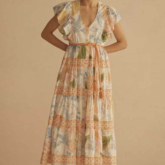 Ruffle Sleeve Tiered Maxi Dress / Alcio