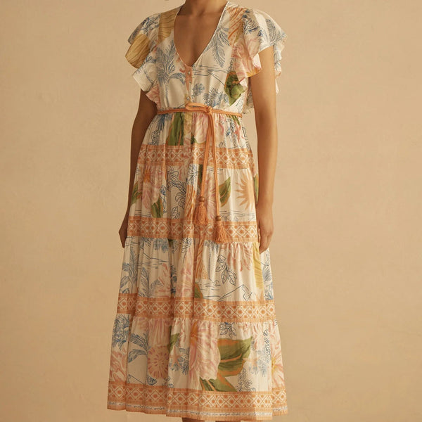 Ruffle Sleeve Tiered Maxi Dress / Alcio