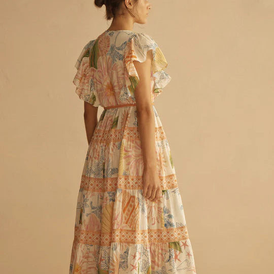 Ruffle Sleeve Tiered Maxi Dress / Alcio