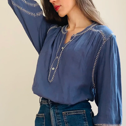 Amelie Feather Stitch Blouse / Blue