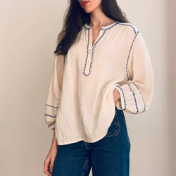 Amelie Feather Stitch Blouse / Ecru
