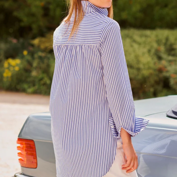 The Aviva Popover Shirt / Mid Blue Stripe