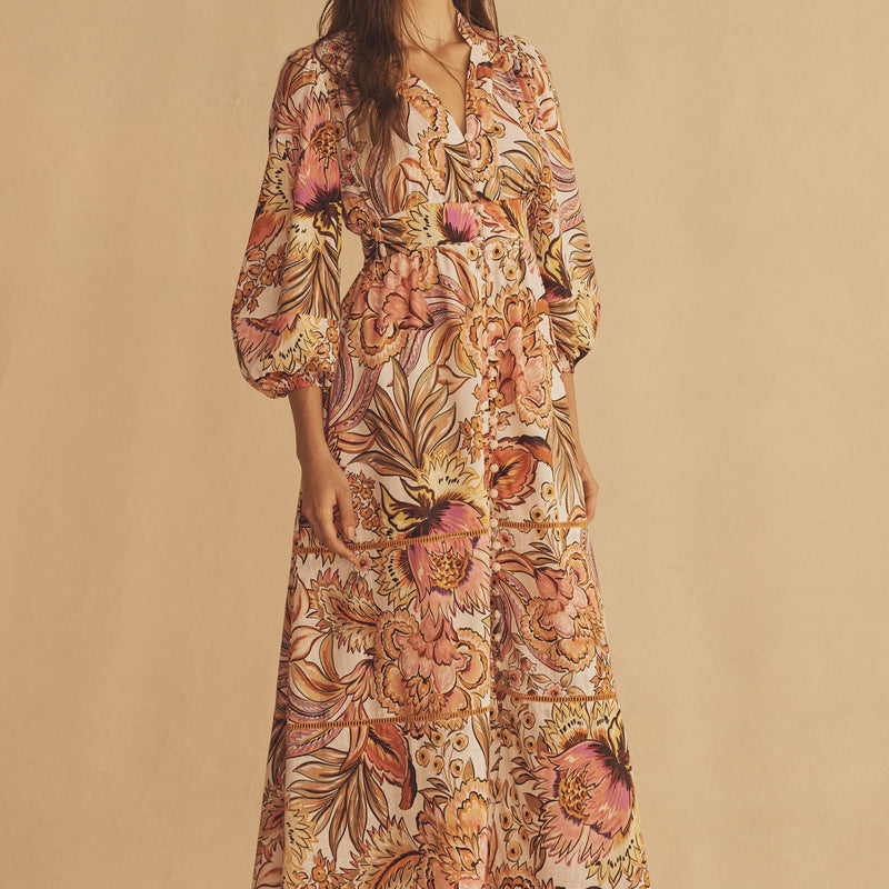 Bel Fiore Blousson Tiered Midi Dress