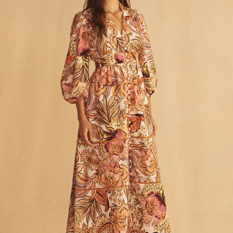 Bel Fiore Blousson Tiered Midi Dress