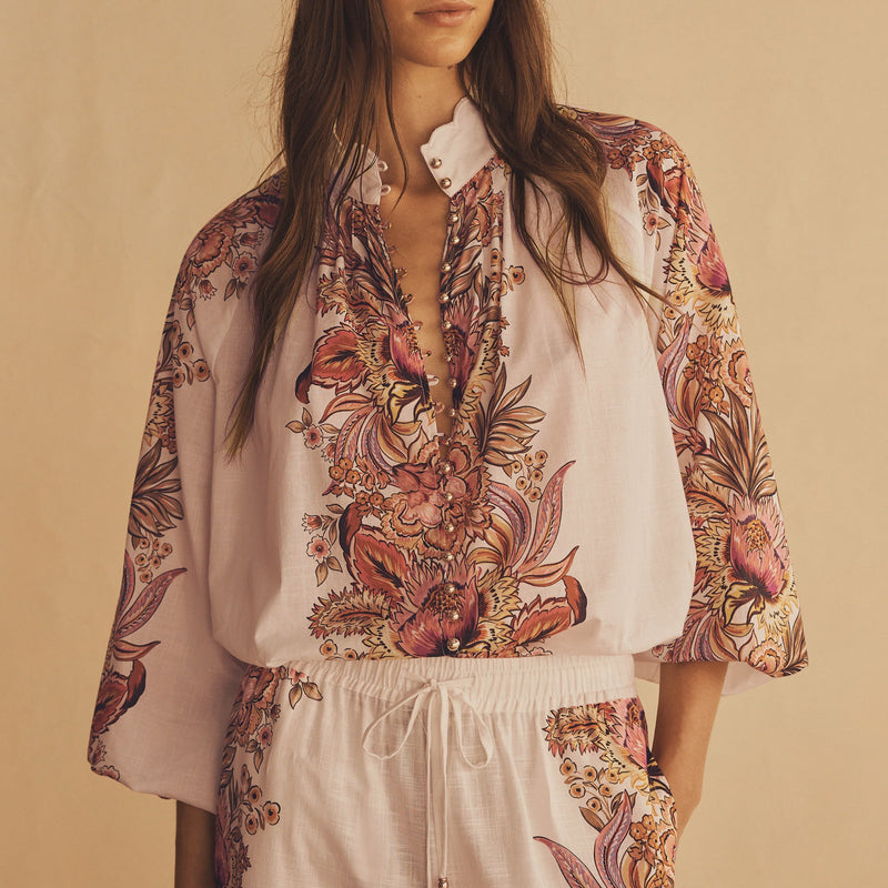 Bel Fiore Trellis Scallop Billow Sleeve Blouse