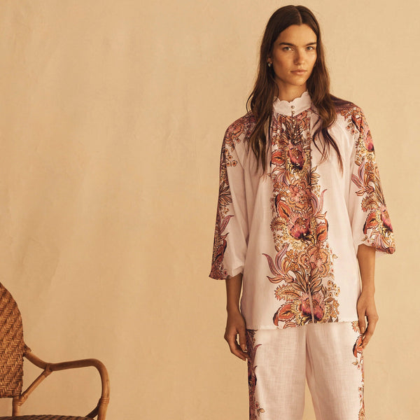 Bel Fiore Trellis Scallop Billow Sleeve Blouse