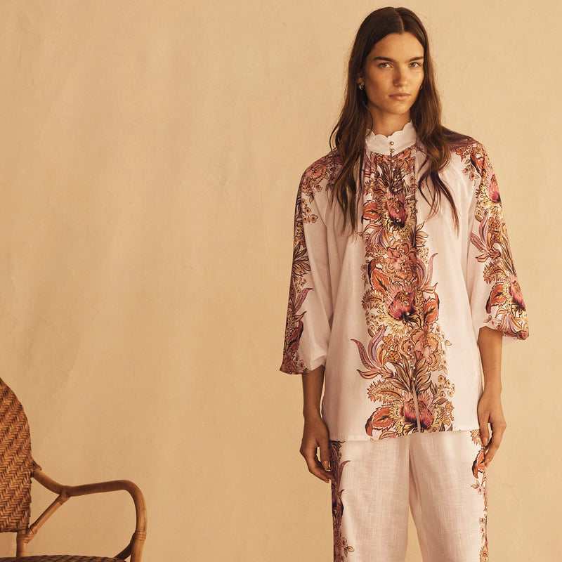 Bel Fiore Trellis Scallop Billow Sleeve Blouse