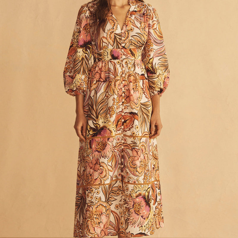 Bel Fiore Blousson Tiered Midi Dress