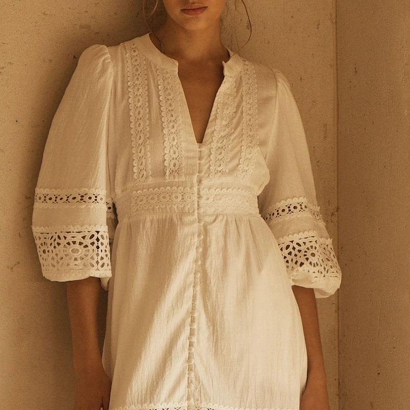 Bianca Lace Midi Dress / White