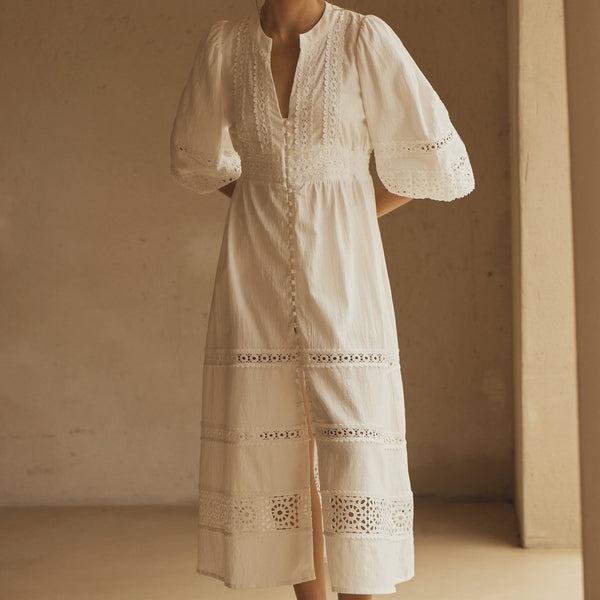 Bianca Lace Midi Dress / White