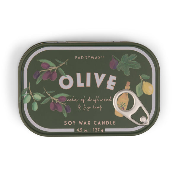 Bistro Print Tin Candle / Olive