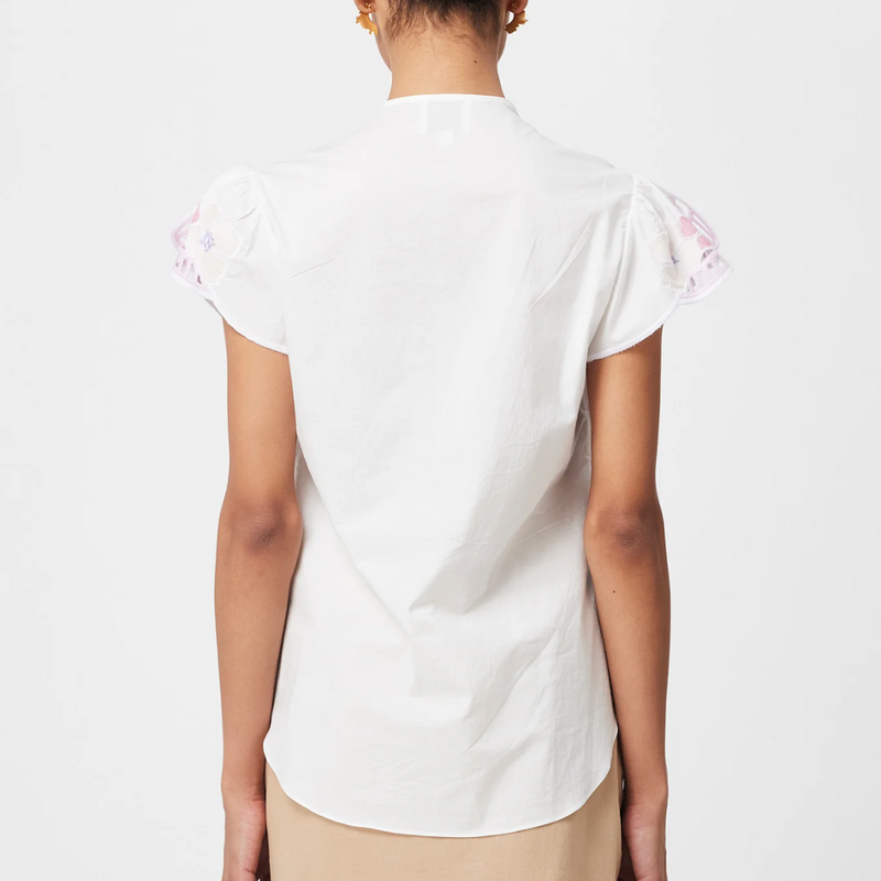 Ballou Embroidered Cotton Voile Blouse / Ivory Blush