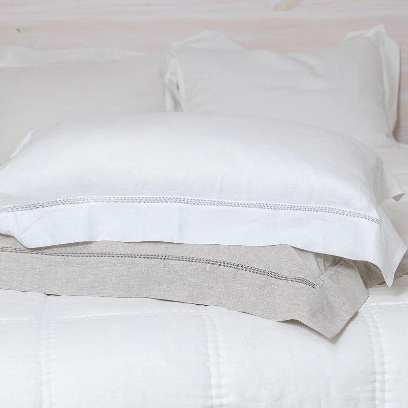 Bask Linen Hemstitch Pillowcase Set 2 / White