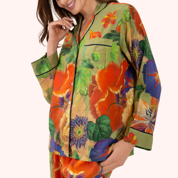 Supersoft Long Pyjamas / Botanical Bouquet Sage