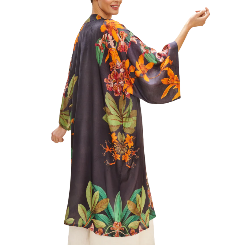 Botany Bliss Kimono Gown / Charcoal