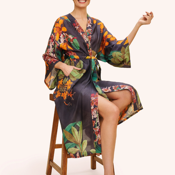 Botany Bliss Kimono Gown / Charcoal