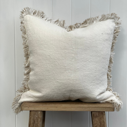 Briar Reversible Frayed Cushion / Natural + White