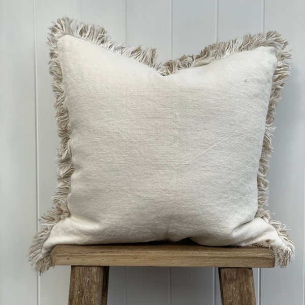Briar Reversible Frayed Cushion / Natural + White