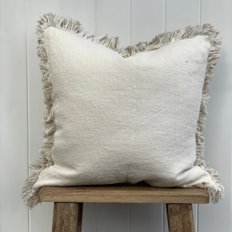 Briar Reversible Frayed Cushion / Natural + White