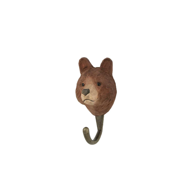 Hand Carved Brown Bear Hook