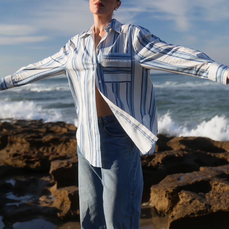 Buddy Shirt / Cerulean + Antique Stripe