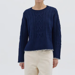 Burra Crochet Sweater Navy + Panna