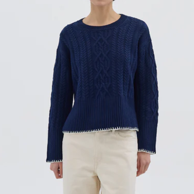 Burra Crochet Sweater Navy + Panna