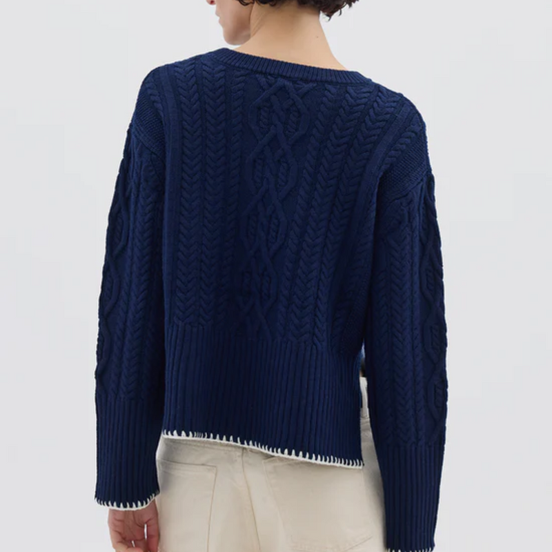 Burra Crochet Sweater Navy + Panna
