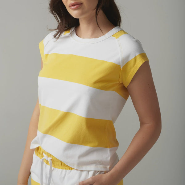 Stripe Cap Sleeve Raglan Tee / White + Daffodil