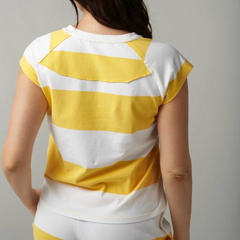 Stripe Cap Sleeve Raglan Tee / White + Daffodil