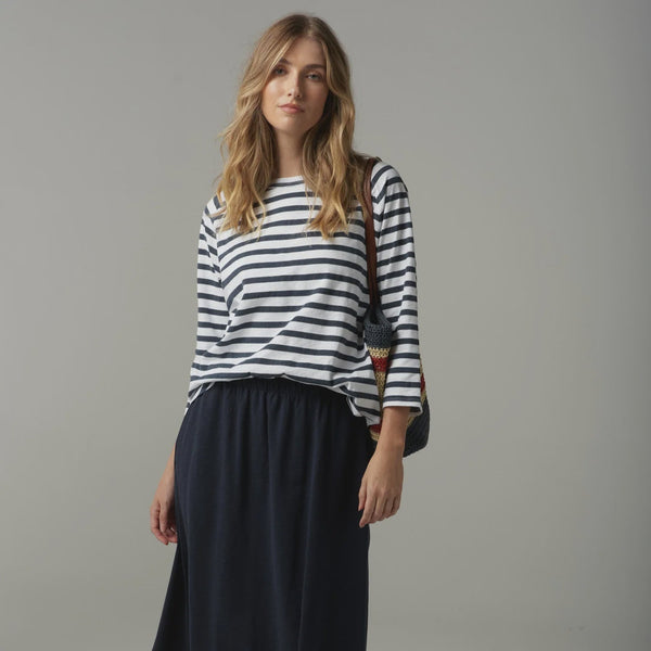 3/4 Stripe Raglan Sleeve Tee / White + Parisian