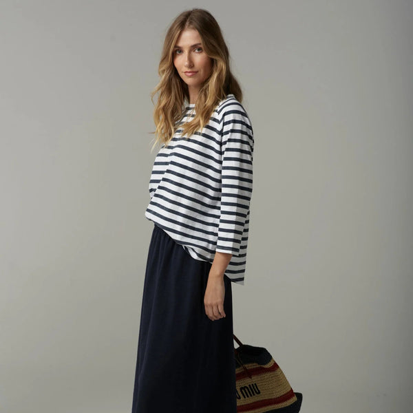 3/4 Stripe Raglan Sleeve Tee / White + Parisian