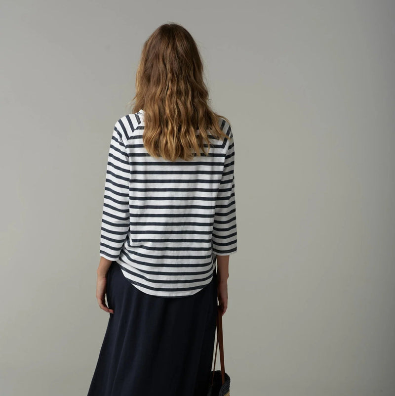 3/4 Stripe Raglan Sleeve Tee / White + Parisian