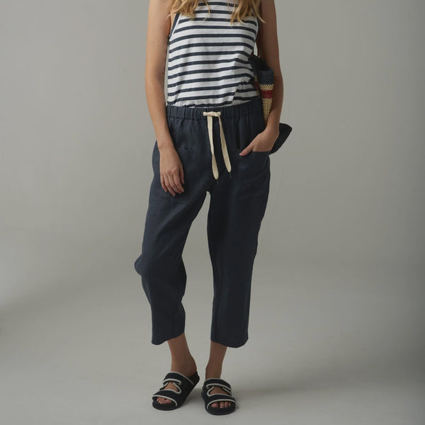 Linen Cropped Pant / Navy