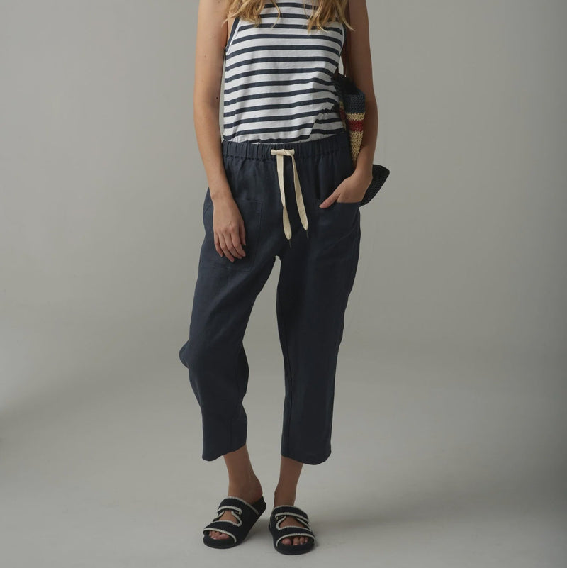 Linen Cropped Pant / Navy