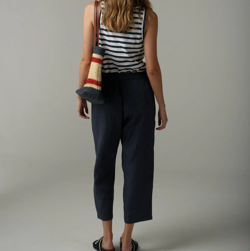 Linen Cropped Pant / Navy