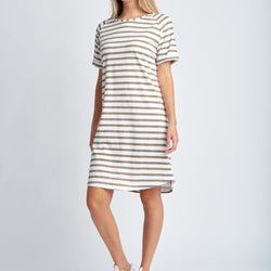 Stripe Raglan Sleeve Dress / White + Twig