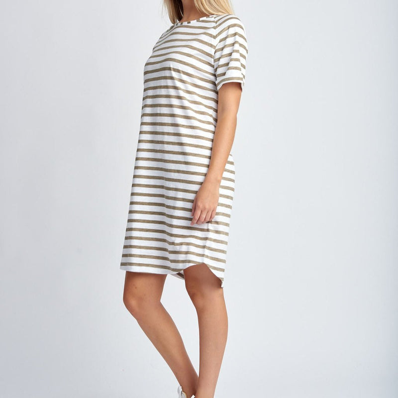 Stripe Raglan Sleeve Dress / White + Twig