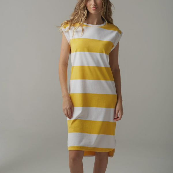 Stripe Muscle Dress / White + Daffodil