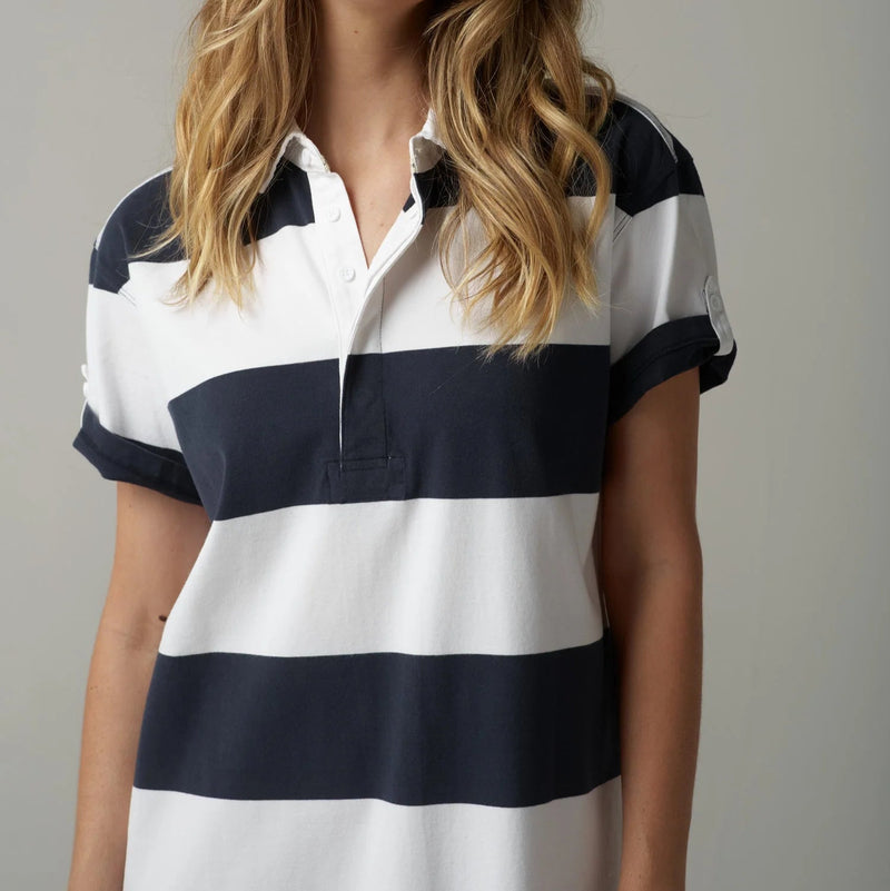 Stripe Rugby Dress / White + Parisian Navy