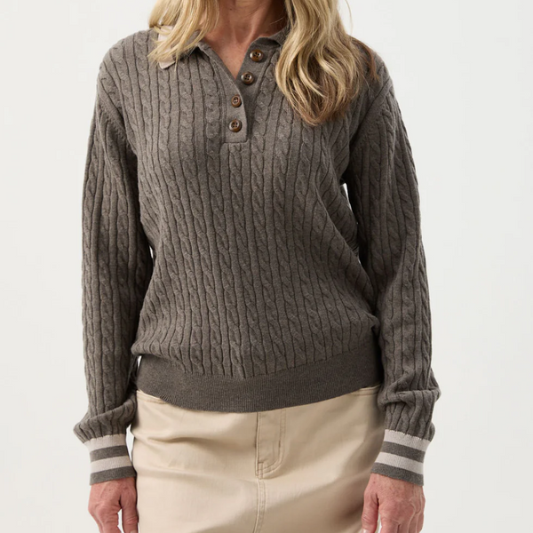Cable Knit Polo Jumper / Squirrel + Cobweb