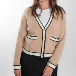 Short Cardigan / Camel + Black + White